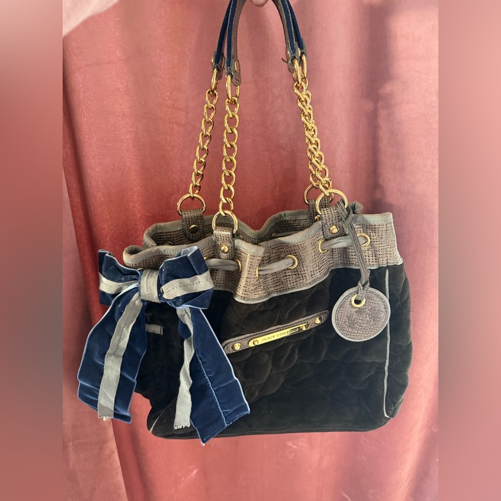 Vintage Juicy Couture Quilted Velour Tote Shoulder Bag